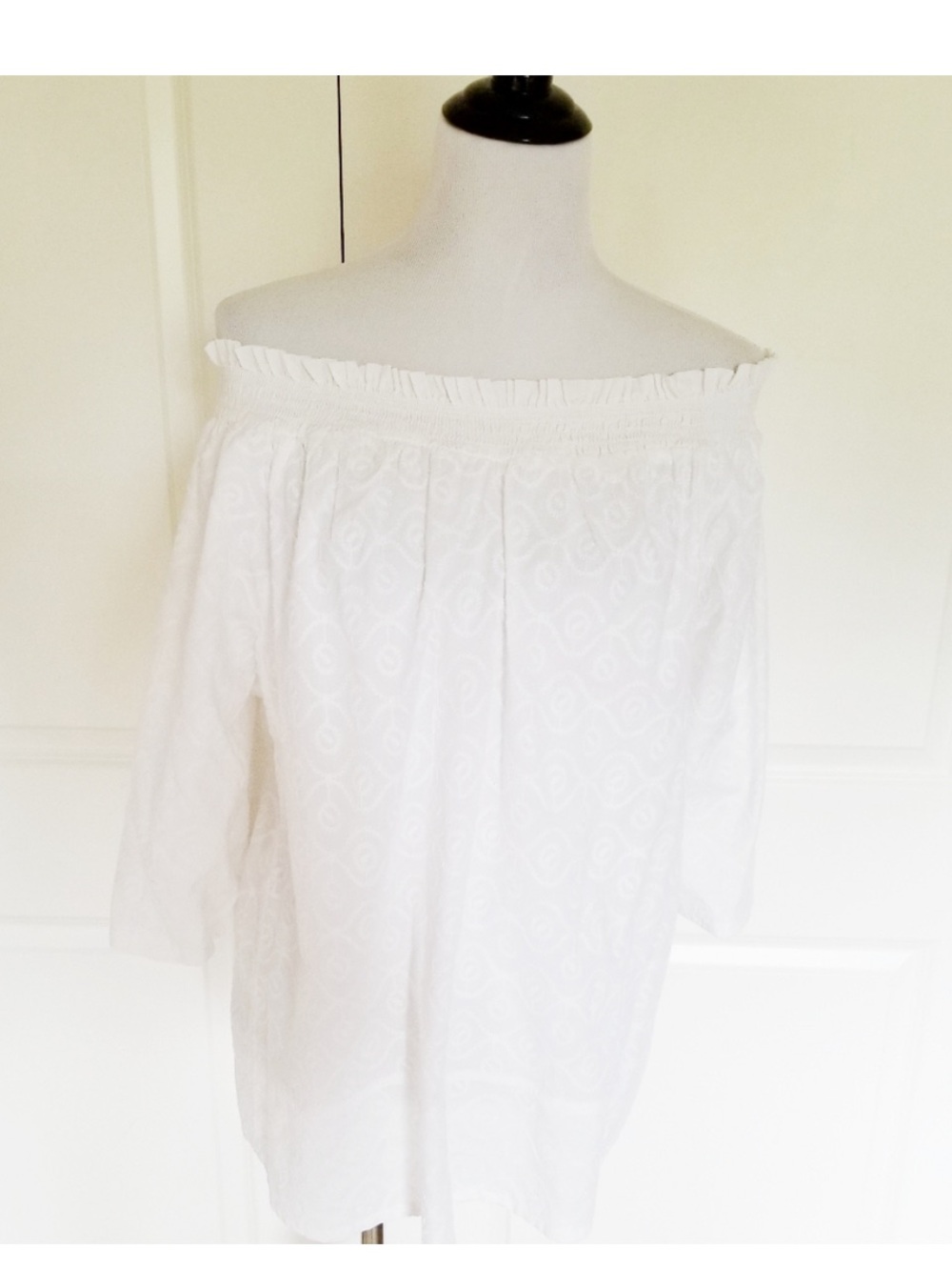 Indigo White Off-Shoulder Ruffled Top